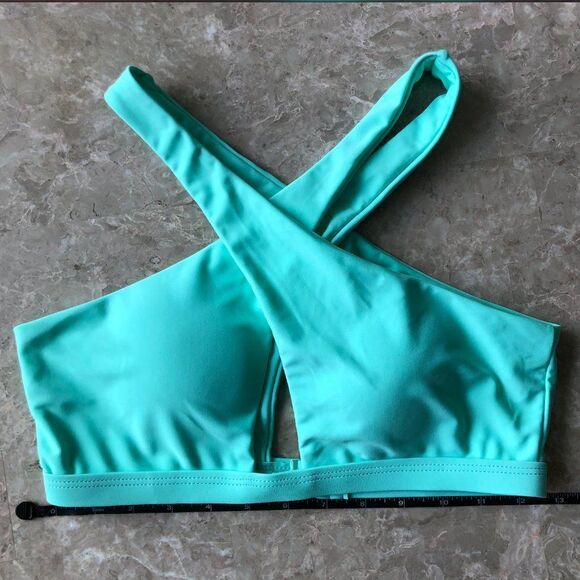 New SHEIN Bikini Top Crossed in Front Teal Small - Picture 6 of 8